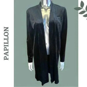 Papillon Black Crushed Velvet Stretch Open Front Cardigan Size Extra Small